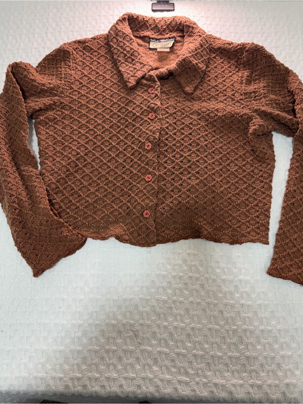Wrapper Brown Textured Knit Button-Down Shirt